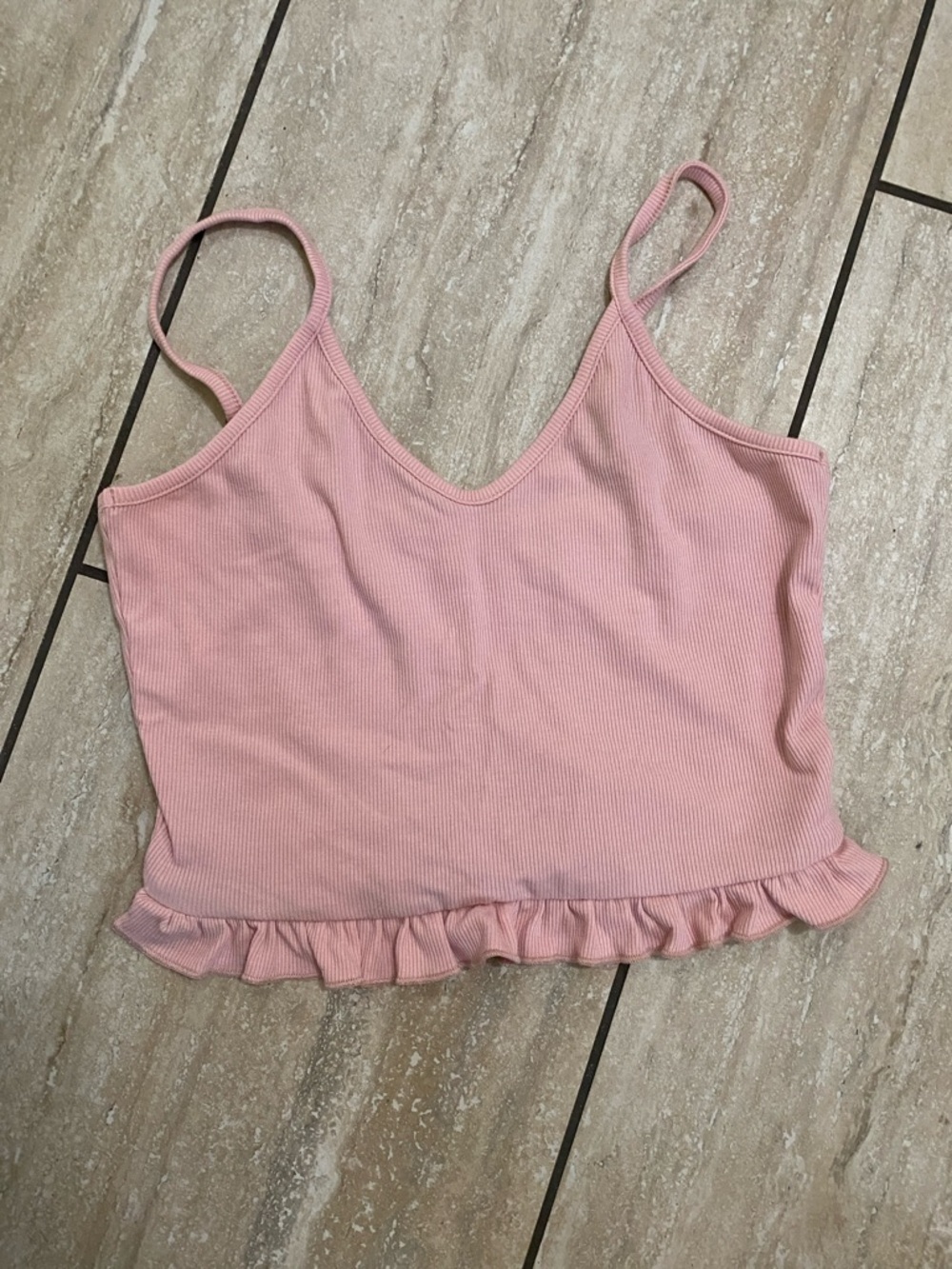 Women’s Pink Ribbed Ruffle-Trim Cami Tank Top